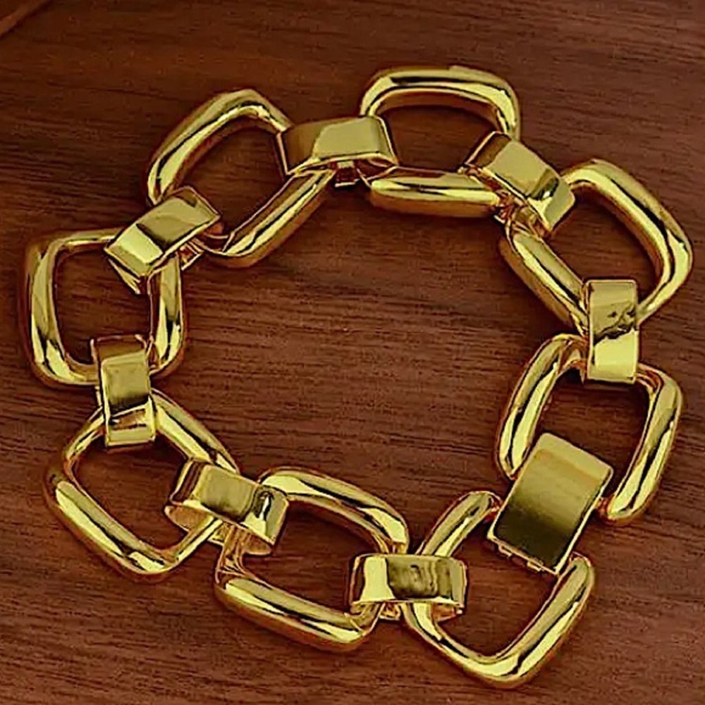 Chunky Gold Chain Link Bracelet Statement Thick Square Bracelet - Picture 2 of 6